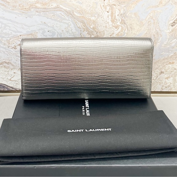 Saint Laurent Metallic Lizard Embossed Classic Monogram Kate Tassel Clutch - Picture 3 of 12